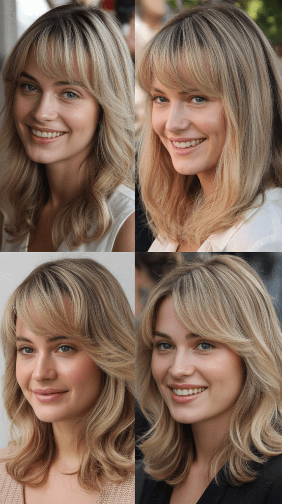 Disconnected Bangs with Caramel Blonde Highlights