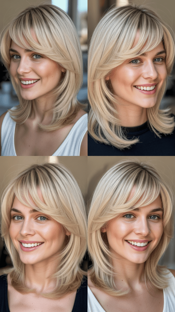 Micro Side Bangs with Vanilla Blonde Mid-Length Hair