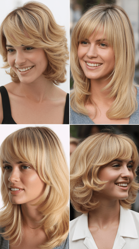 Side-Swept Bangs with Golden Blonde Layers