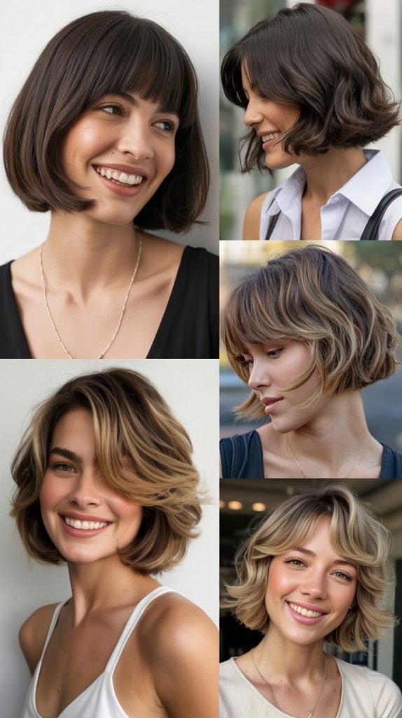  Voluminous Bob with Long Swept Bangs