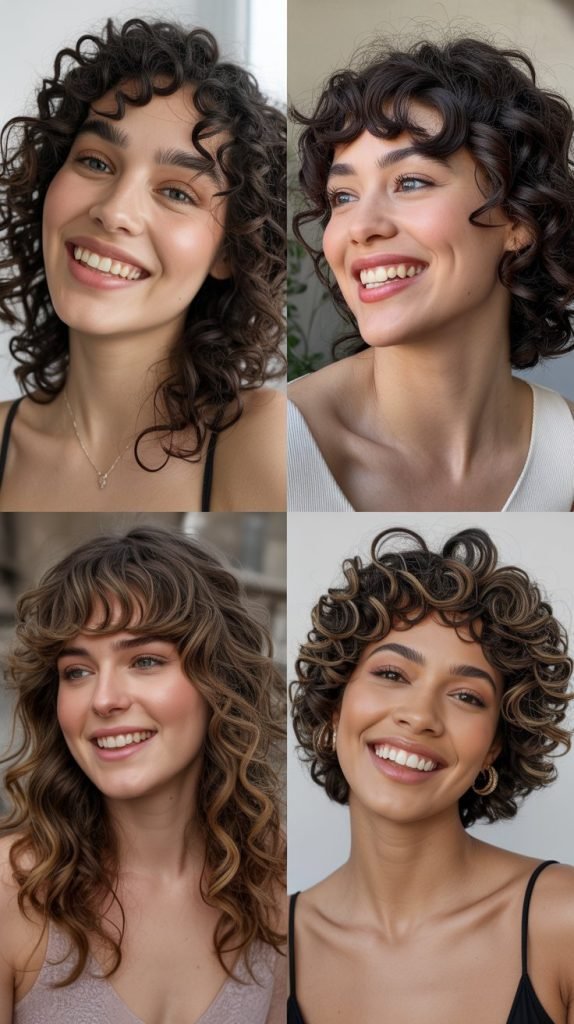 Natural Curl Mid-Length with Curly Bangs