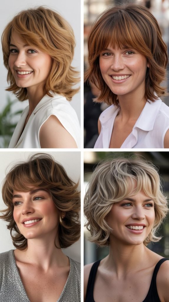 . Wavy Mid-Length Hair with Bottleneck Bangs