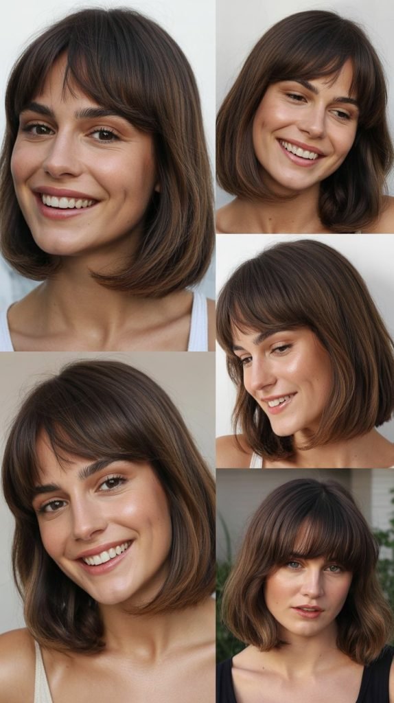 Sleek Lob with Soft Rounded Bangs