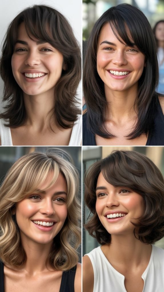 Medium Hair With Wispy Bangs For Round Faces