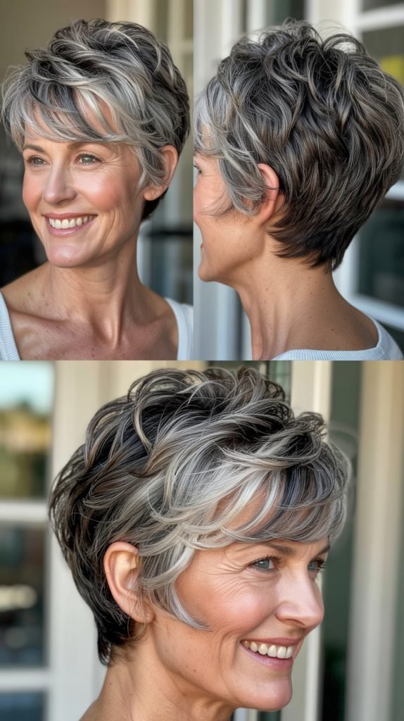 Textured Pixie with Gray Highlights