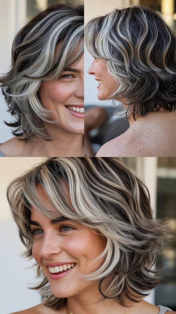 Shoulder-Length Shag with Silver Streaks