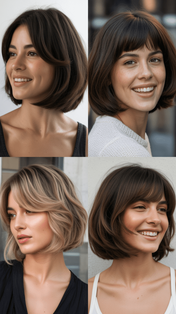 Rounded Bob With Long Layered Bangs