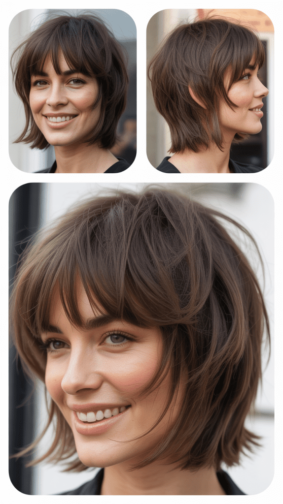Textured Shaggy Long Bob With Wispy Bangs