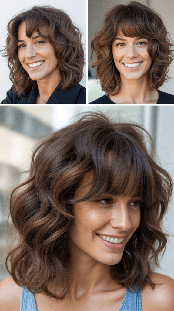Beach Wave Lob With Long Bangs