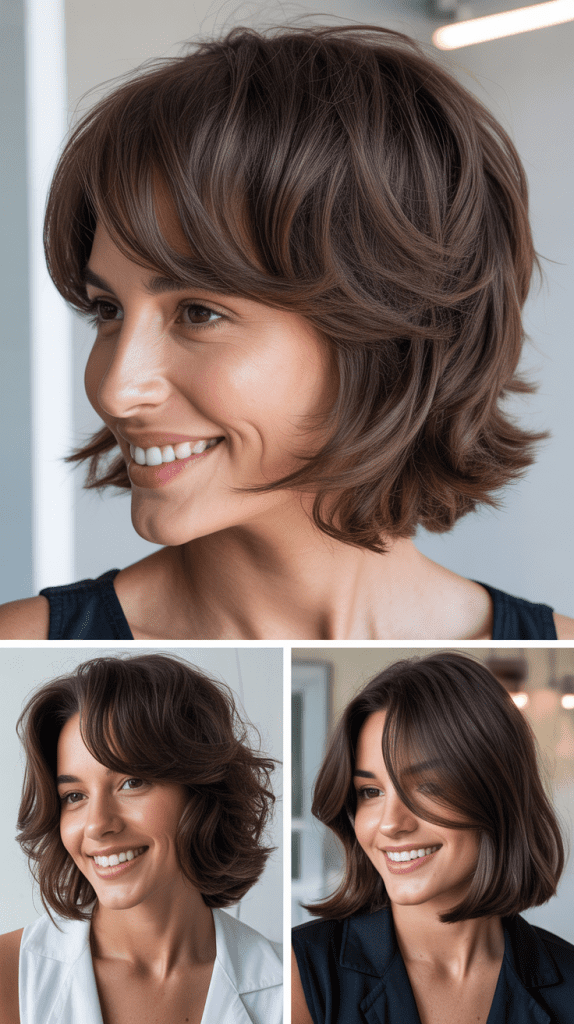 Layered Shaggy Lob With Swooping Side Bangs