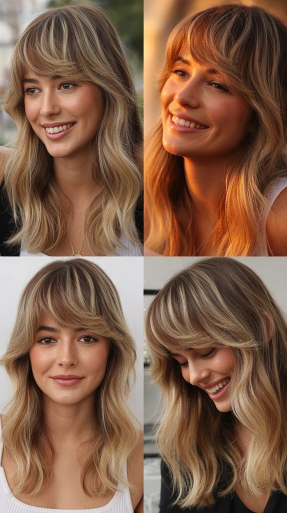 Wispy Curtain Bangs with Flaxen Blonde Highlights