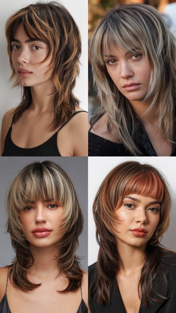  Multi-Toned Wolf Cut With Highlighted Bangs