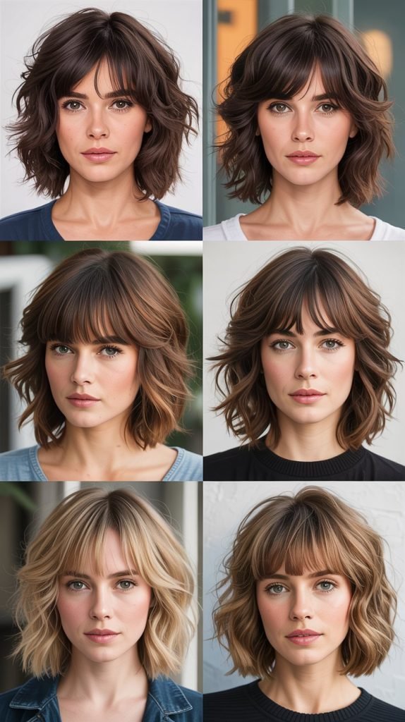 Textured Medium Shag With Curtain Bangs For Thick Hair