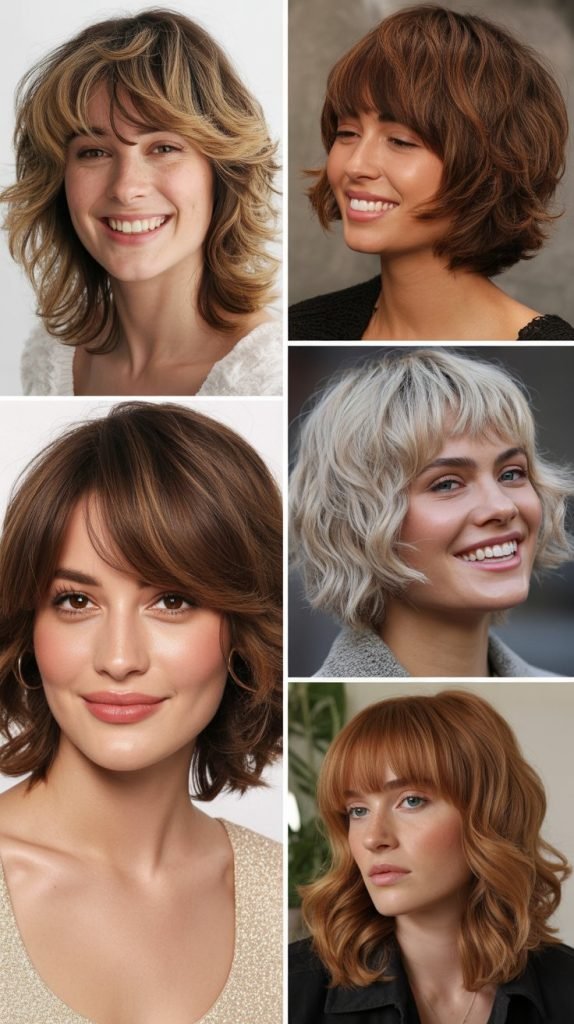 . Wavy Bob with Centre-Parted Bangs