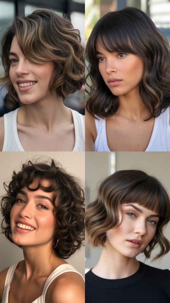 Asymmetrical Bangs with Wavy Bob