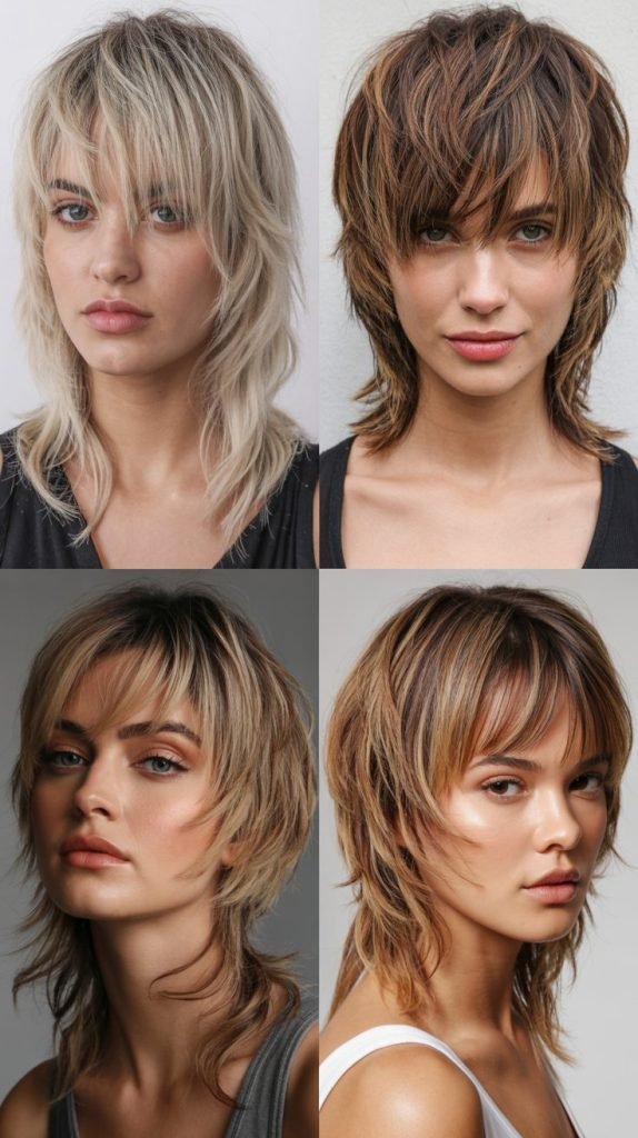  Angled Wolf Cut With Diagonal Bangs