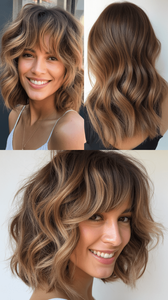 Messy Lob With Bronde Balayage and Piece-y Bangs