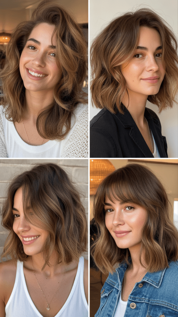 Wavy Shaggy Lob With Side-Swept Bangs