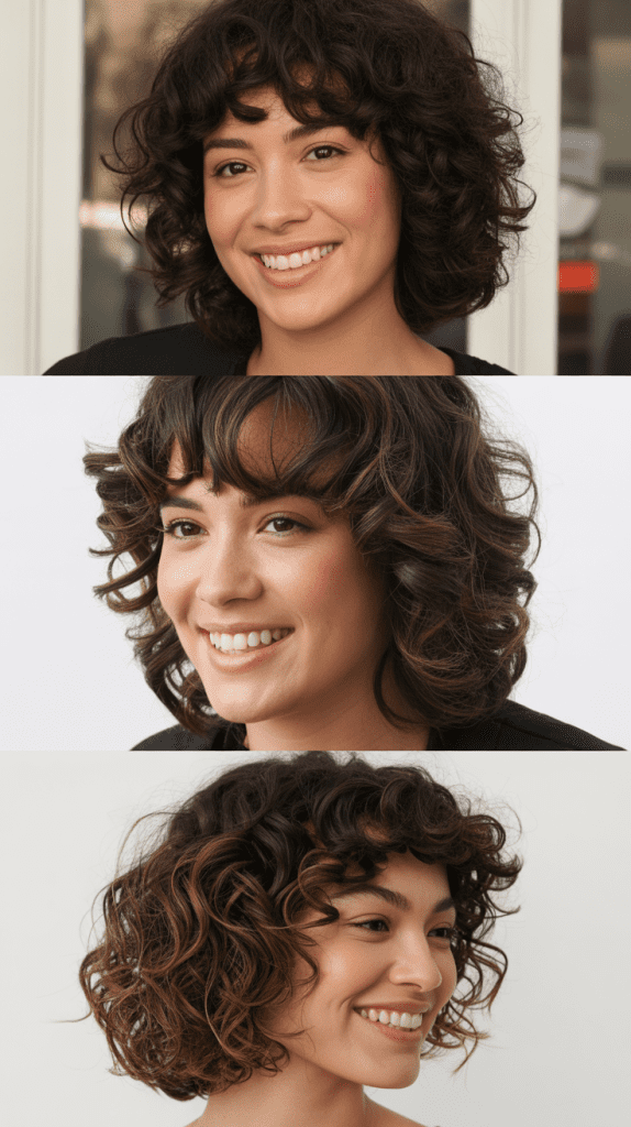Curly Lob With Full Bangs