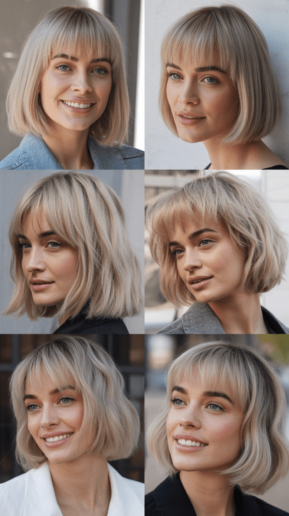 Blunt Bangs with Silver Blonde Bob