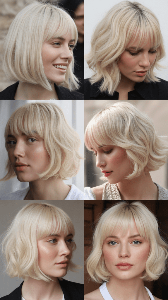 Blunt Bangs with Platinum Blonde Bob