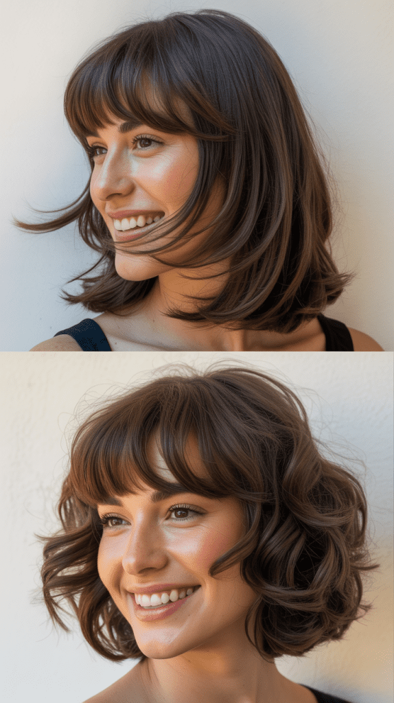 Layered Long Bob With Face-Framing Curtain Bangs