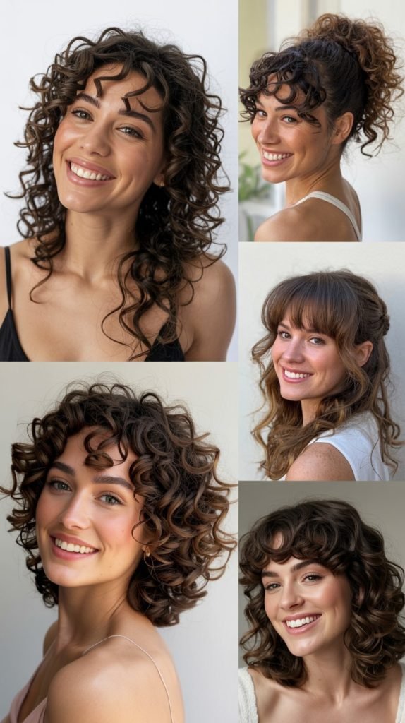 Voluminous Curls with Side-Part Bangs