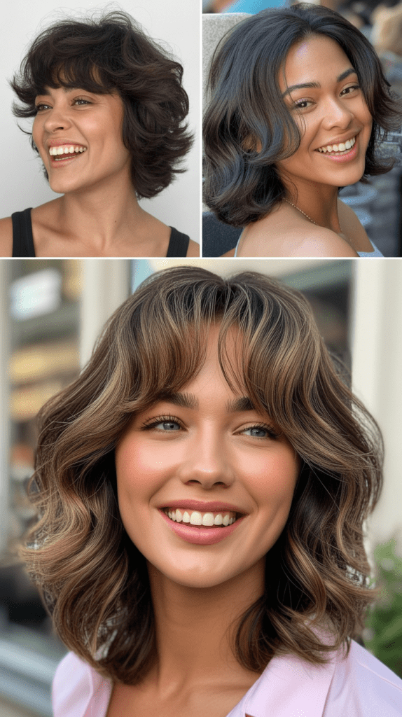 Messy Shaggy Lob With Textured Curtain Bangs