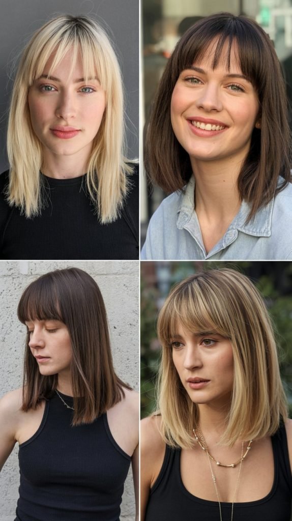  Blunt Curtain Bangs with Straight Lob