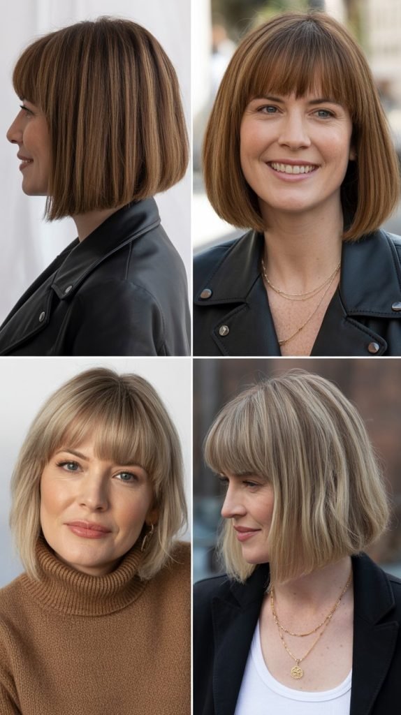 Classic Blunt Lob with Straight-Across Bangs
