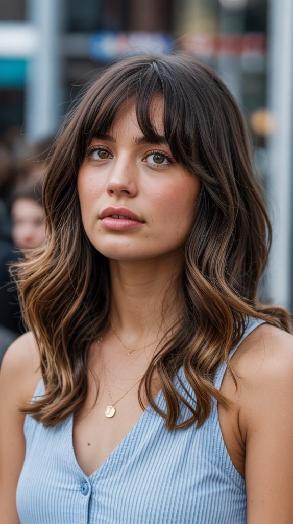 Classic Curtain Bangs With Layered Waves