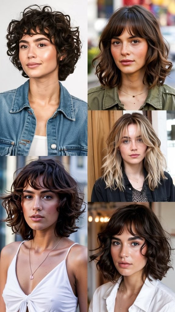  Curly Lob With Curtain Bangs