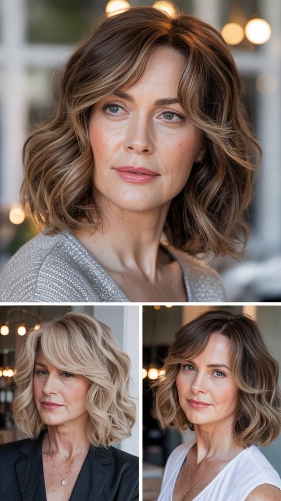 Wavy Lob With Swoopy Curtain Bangs