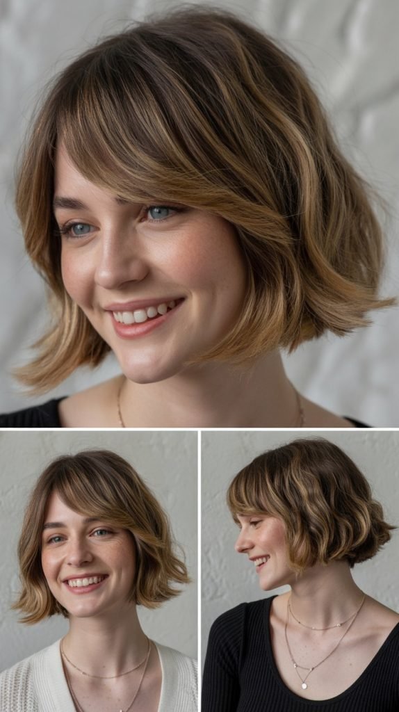 Curly Medium Shag with Wispy Bangs