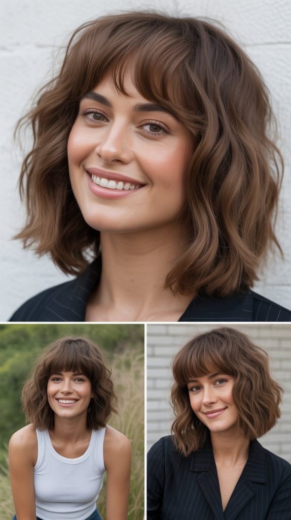 Medium Shag with Textured Full Bangs