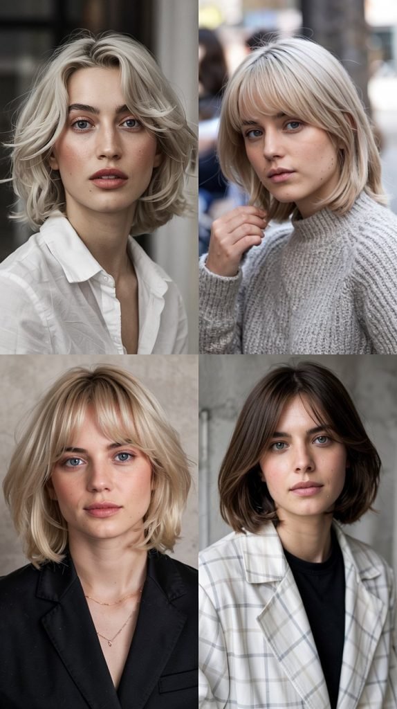  Platinum Blonde Lob With Curtain Bangs