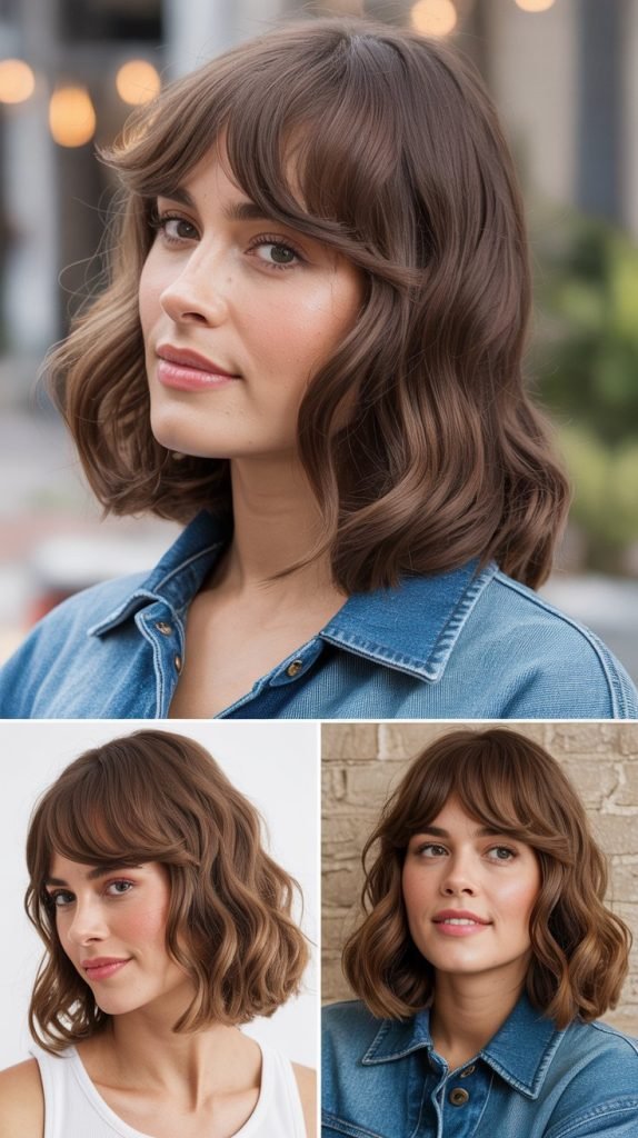 Side-Swept Curtain Bangs with Loose Waves