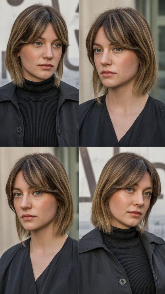 A-Line Medium Cut with Side-Parted Curtain Bangs