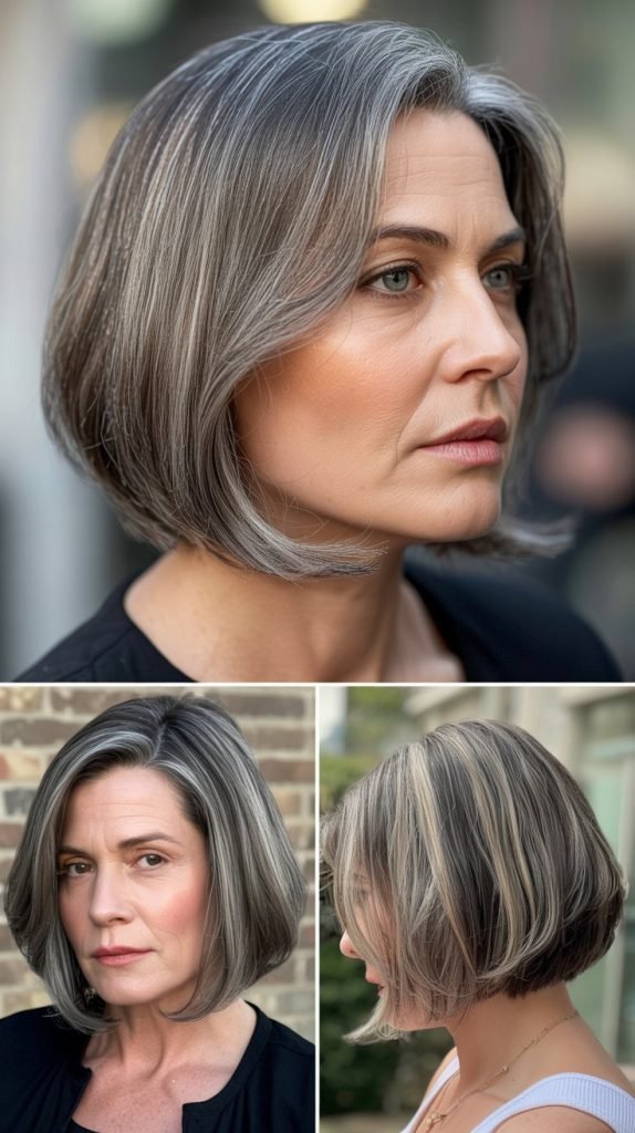 Blunt Lob with Gray Lowlights