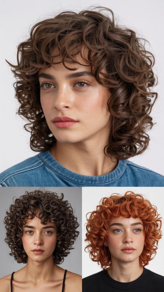 Collarbone-Length Curls With Micro Bangs