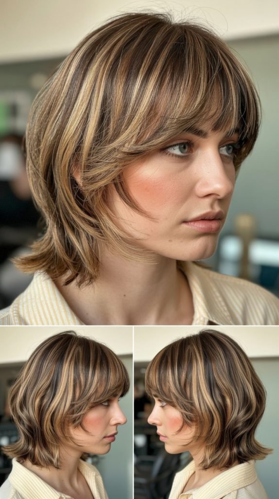 Dimensional Layers With Angled Bangs