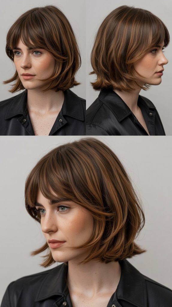 Slide-Cut Layers With Eyebrow-Grazing Bangs