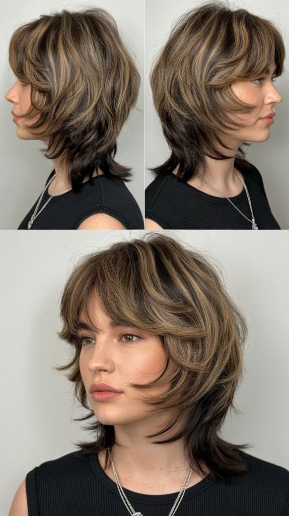  Layered Curtain Bangs with Shattered Ends