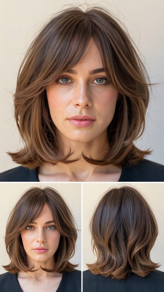 Layered Lob With Curtain Bangs