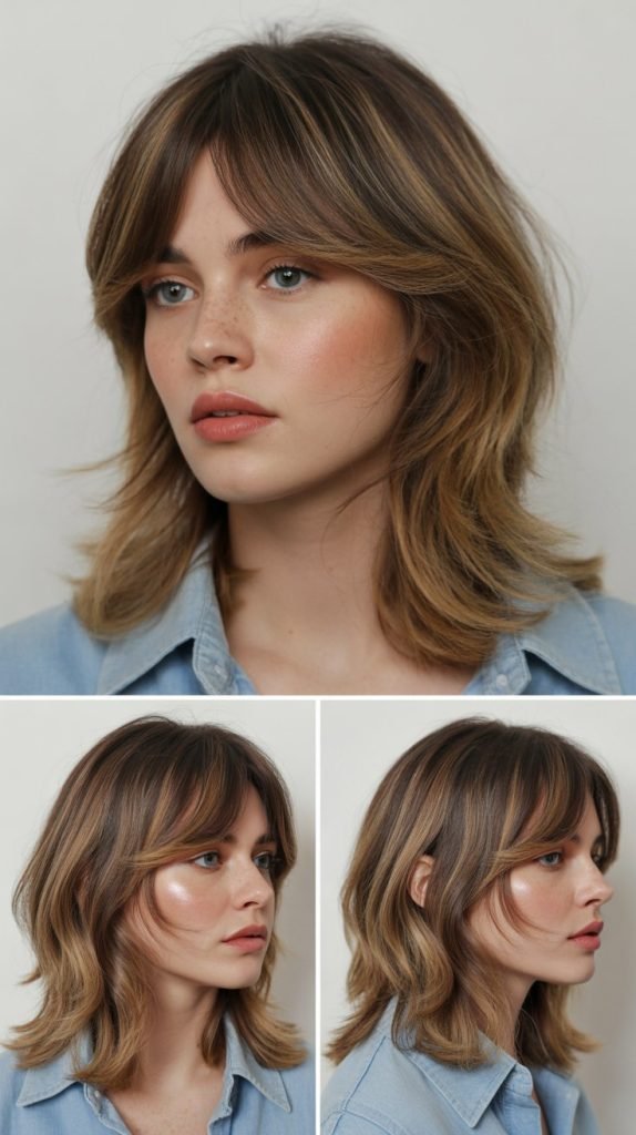 Layered Medium Cut with Curtain Bangs