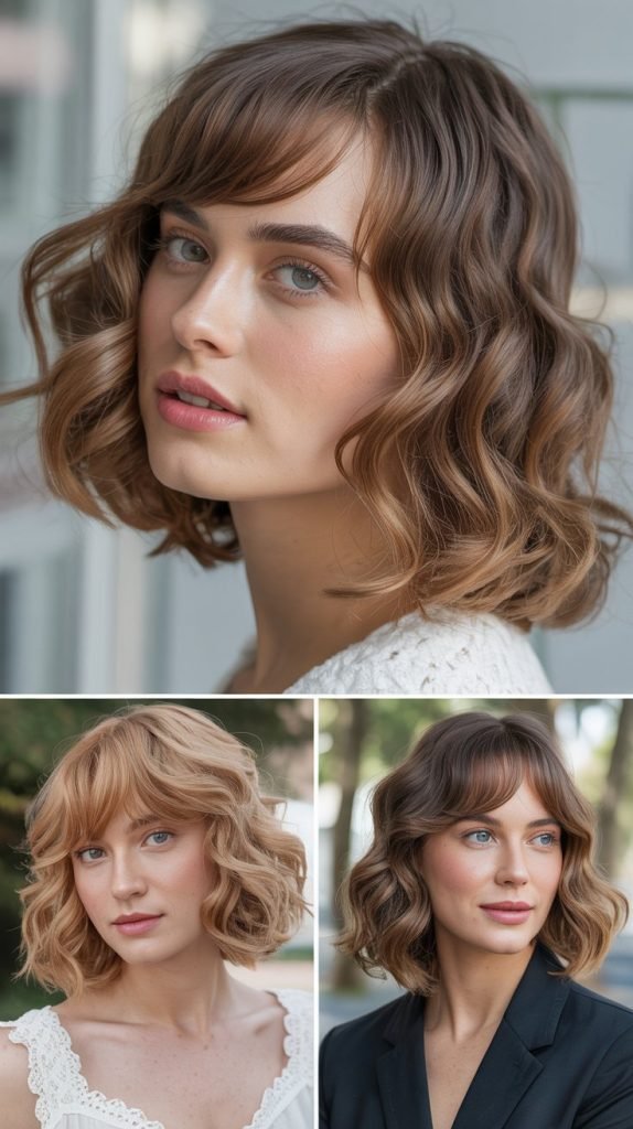Medium Wavy Hair With Side Fringe