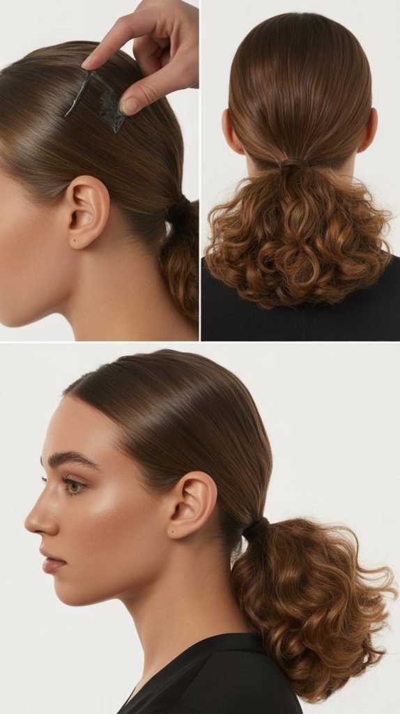 Slicked Back Curly Ponytail