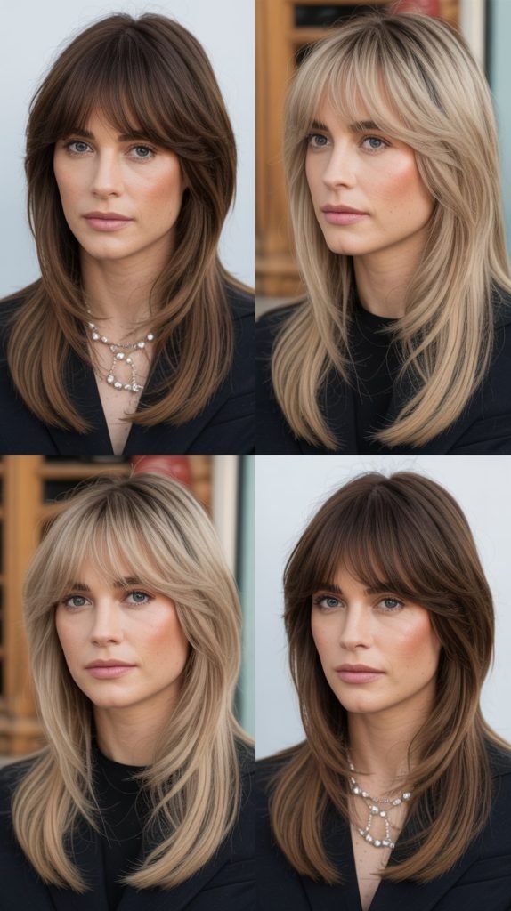  Soft Bangs Blended into Long Layers
