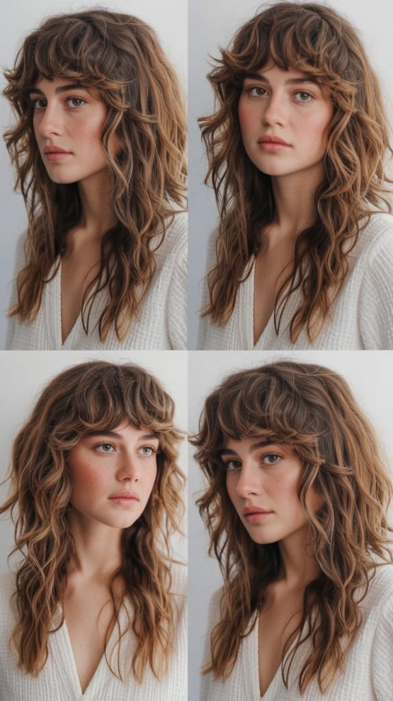 Feathered Bangs with Wavy Mid-Length Style