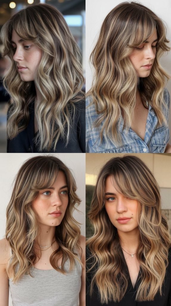  Wavy Lob With Curtain Bangs And Highlights